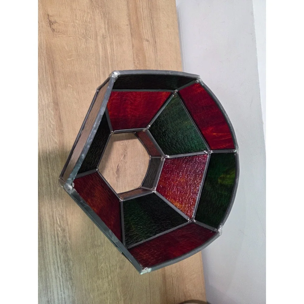 Vintage 60s 70s Midcentury Stained Glass Hanging Bar Lamp Shade Red Green 12''